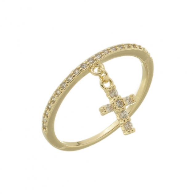 ANEL CRAVEJADO COM PINGENTE CRUZ - BANHADO A OURO