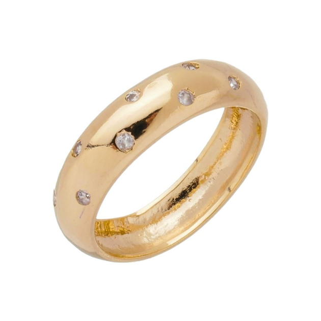 ANEL GROSSO COM ZIRCONIAS ESPAÇADAS BANHADO A OURO