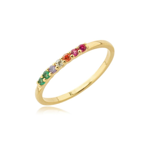 ANEL PEDRAS COLORIDAS - BANHADO A OURO
