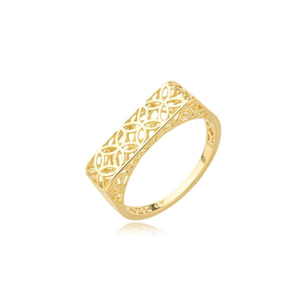 ANEL QUADRADO FINO TELA - BANHADO A OURO