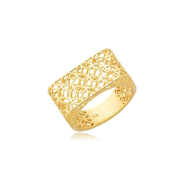 ANEL QUADRADO TELA - BANHADO A OURO