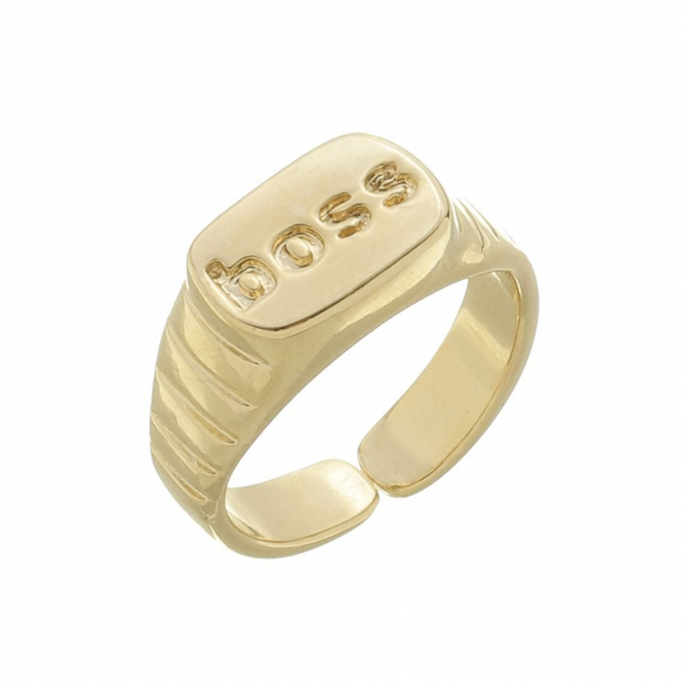 ANEL REGULÁVEL DE DEDINHO BOSS - BANHADO A OURO
