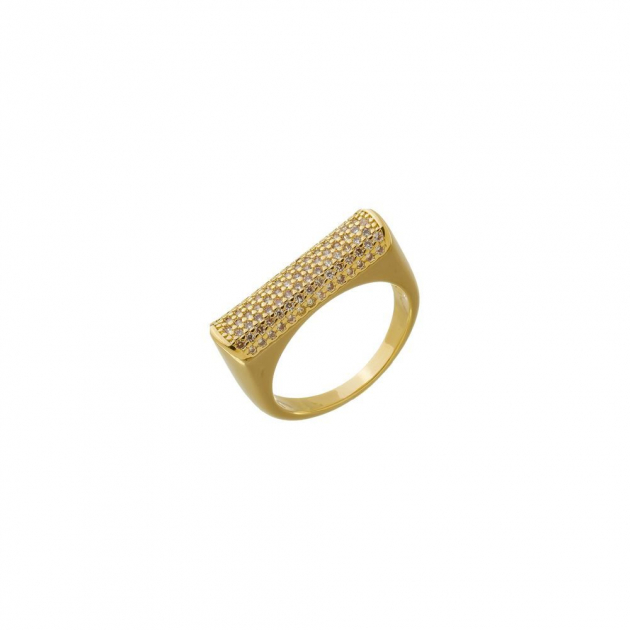 ANEL RETO CRAVEJADO EM CIMA - BANHADO A OURO