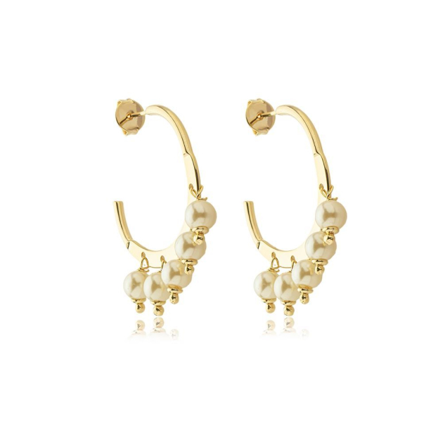 BRINCO ARGOLA COM 5 PÉROLAS - BANHADO A OURO