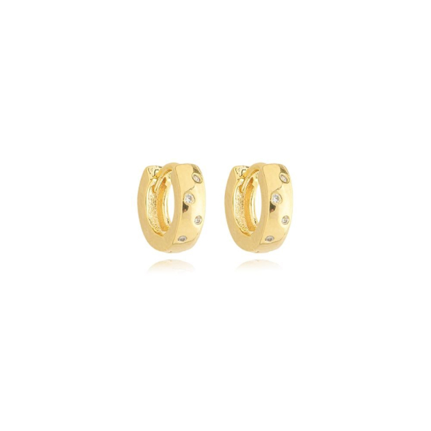 BRINCO ARGOLA COM ZIRCÔNIAS ESPAÇADAS PEQUENA - BANHADO A OURO (T-E)