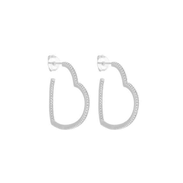 BRINCO ARGOLA CORAÇÃO CRAVEJADA GRANDE - BANHADO A RÓDIO BRANCO