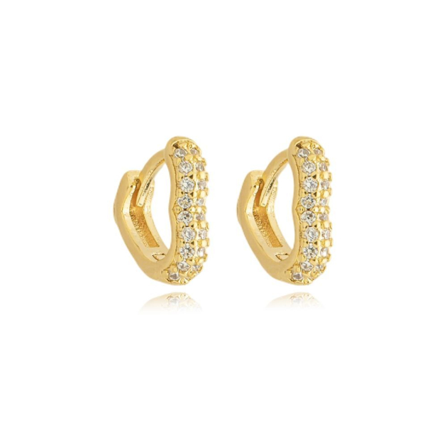 BRINCO ARGOLA CORAÇÃO CRAVEJADO GRANDE - BANHADO A OURO (T-F)