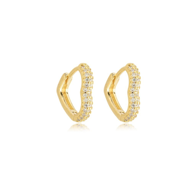 BRINCO ARGOLA CORAÇÃO CRAVEJADO MÉDIO - BANHADO A OURO (T-F)