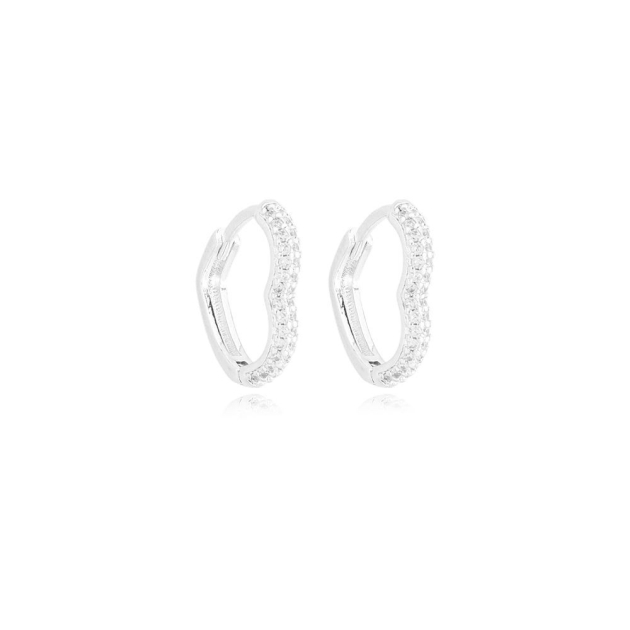 BRINCO ARGOLA CORAÇÃO CRAVEJADO PEQUENO - BANHADO A RODIO BRANCO (T-F)