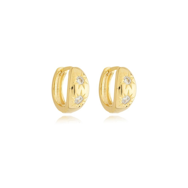 BRINCO ARGOLA DUAS ESTRELAS CRAVEJADAS MÉDIA - BANHADO A OURO (T-H)
