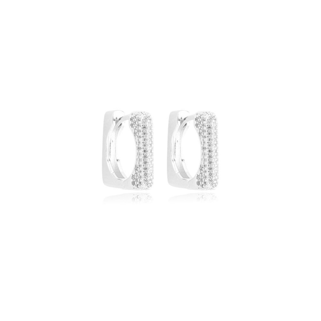 BRINCO ARGOLA QUADRADA CRAVEJADA - BANHADO A RODIO BRANCO