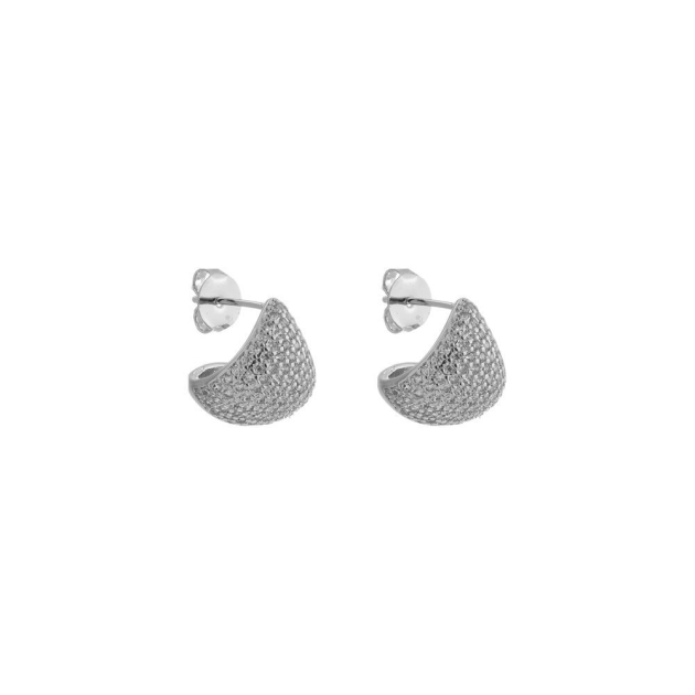 BRINCO ARGOLA TRIANGULAR CRAVEJADA - BANHADO A RODIO BRANCO