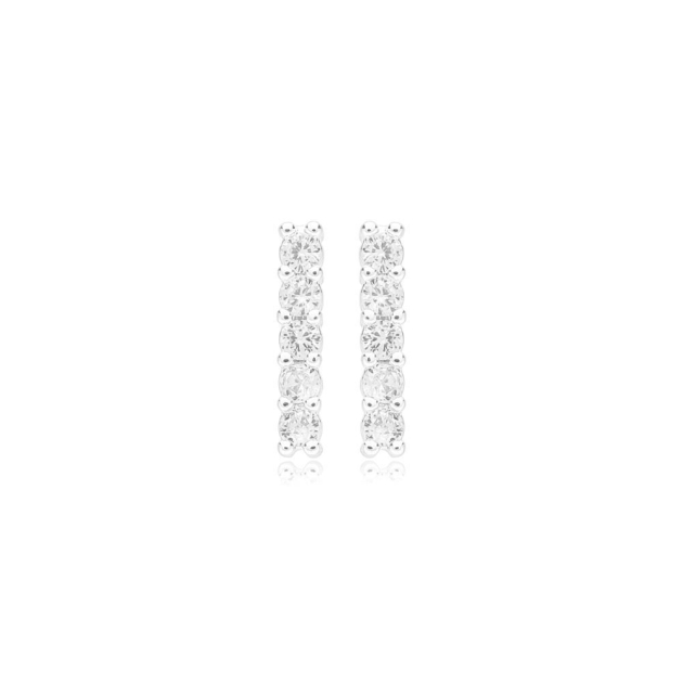 BRINCO BARRA 5 ZIRCÔNIAS CRISTAL G  - BANHADO A RODIO BRANCO