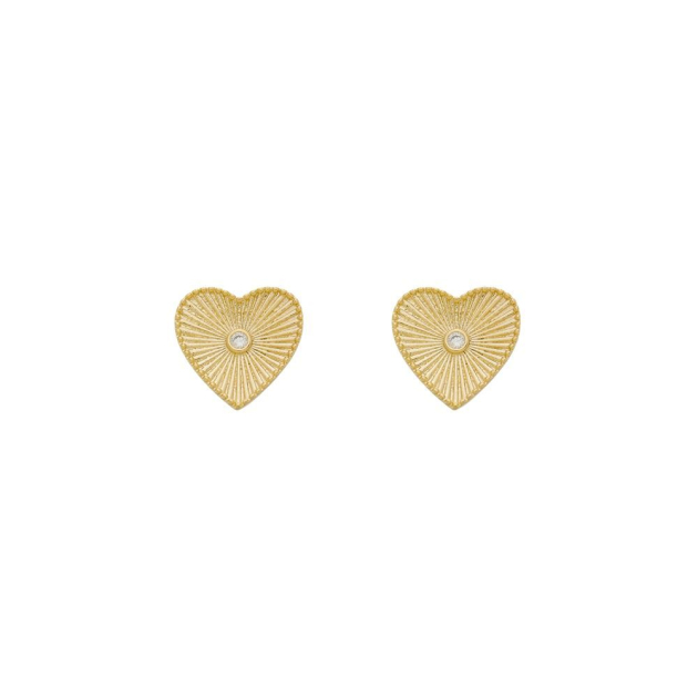 BRINCO CORAÇÃO COM DETALHES E ZIRCÔNIA NO MEIO - BANHADO A OURO