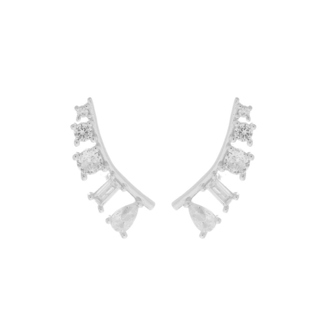 BRINCO EAR CUFF COM ZIRCÔNIAS TATI - BANHADO A RODIO BRANCO