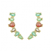 BRINCO EAR CUFF PEDRAS COLORIDAS - BANHADO A OURO