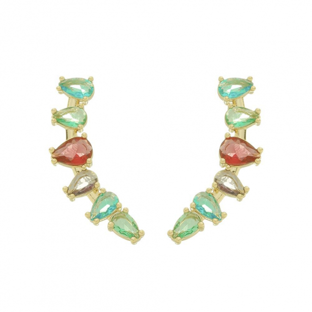 BRINCO EAR CUFF PEDRAS COLORIDAS - BANHADO A OURO