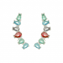 BRINCO EAR CUFF PEDRAS COLORIDAS - BANHADO A RÓDIO BRANCO
