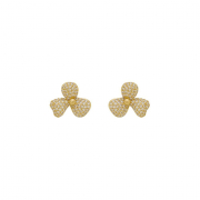 BRINCO FLOR COM PÉTALAS CRAVEJADAS - BANHADO A OURO