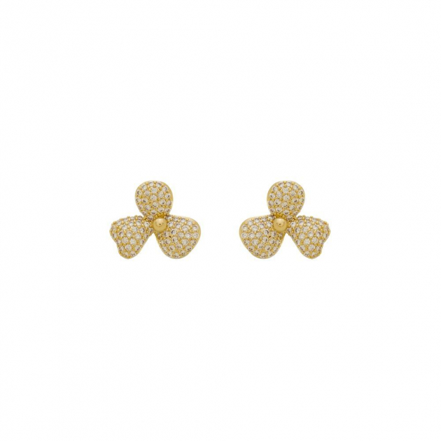 BRINCO FLOR COM PÉTALAS CRAVEJADAS - BANHADO A OURO