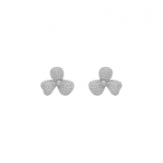 BRINCO FLOR COM PÉTALAS CRAVEJADAS - BANHADO A RODIO BRANCO