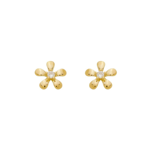 BRINCO FLOR COM UMA ZIRCÔNIA NO MEIO - BANHADO A OURO