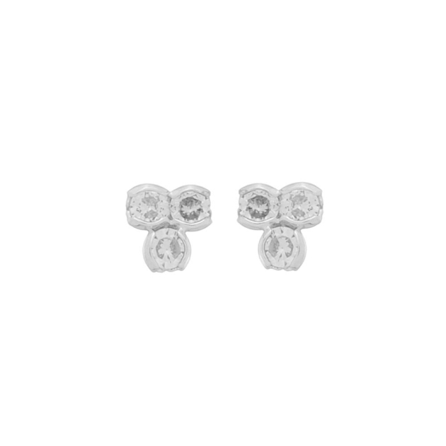 BRINCO FLORZINHA COM 3 ZIRCÔNICAS- BANHADO A RÓDIO BRANCO