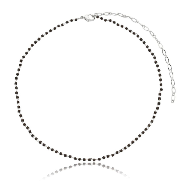 COLAR CHOKER COM PEDRAS PRETAS - BANHADO A OURO