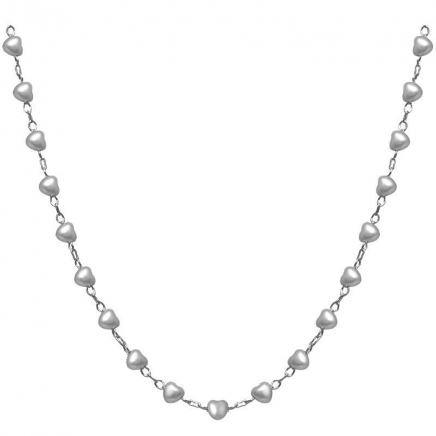 COLAR CHOKER DE PÉROLAS PEQUENAS DE CORAÇÃO - RÓDIO BRANCO