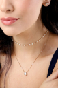 COLAR CHOKER DE PÉROLAS PEQUENAS DE CORAÇÃO - RÓDIO BRANCO