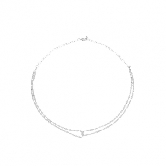 COLAR CHOKER ENTRELAÇADA - BANHADO A RODIO BRANCO