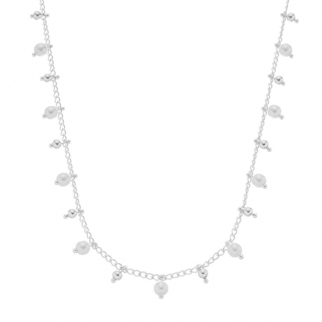 COLAR CHOKER PÉROLAS E BOLINHAS LISAS - BANHADO A RÓDIO BRANCO
