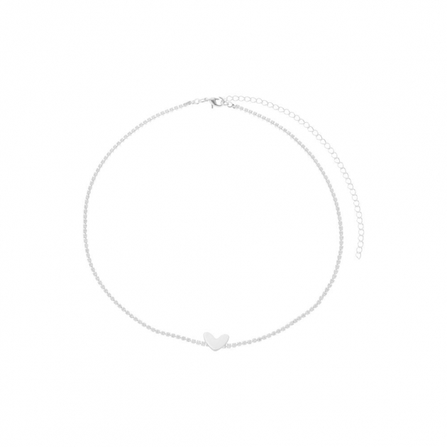 COLAR CHOKER RIVIERA COM CORAÇÃO LISO - BANHADO A RÓDIO BRANCO