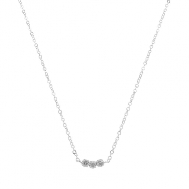 COLAR COM 3 ZIRCÔNIAS - BANHADO A RÓDIO BRANCO