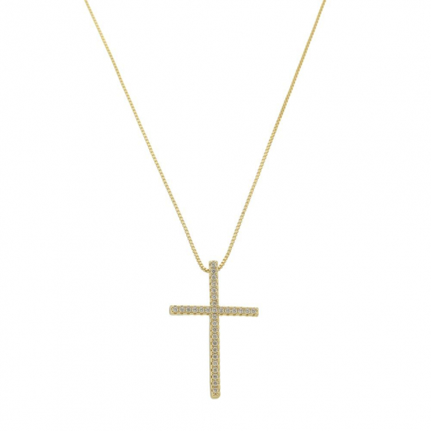 COLAR CRUCIFIXO CRAVEJADO ANA - BANHADO A OURO