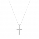 COLAR CRUCIFIXO CRAVEJADO COM BORDAS ARREDONDADAS - BANHADO A RÓDIO BRANCO