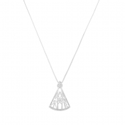COLAR NOSSA SENHORA VAZADO COM ZIRCÔNIA CRISTAL - BANHADO A RÓDIO BRANCO