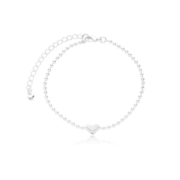 PULSEIRA COM BOLINHAS E CORAÇÃO NO MEIO - BANHADO A RODIO BRANCO