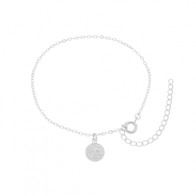 PULSEIRA COM PINGENTE DE SÃO BENTO - BANHADO A RÓDIO BRANCO
