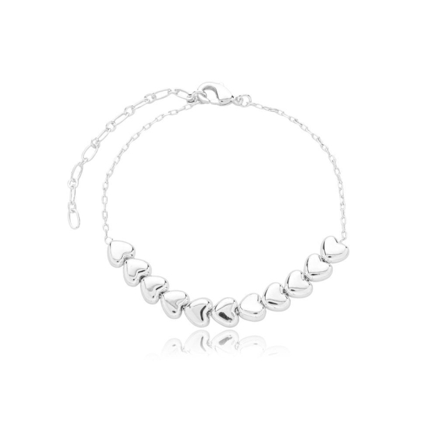 PULSEIRA CORAÇÕES LISOS - BANHADO A RODIO BRANCO
