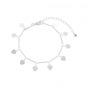 PULSEIRA CORAÇÕES LISOS PENDURADOS - BANHADO A RÓDIO BRANCO
