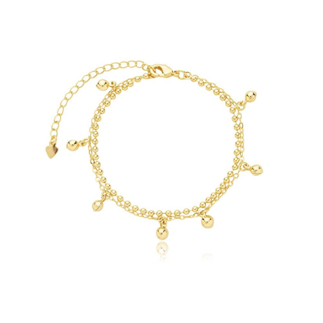 PULSEIRA DUPLA BOLINHAS E PINGENTE DE BOLINHAS- BANHADO A OURO
