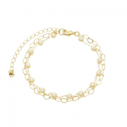 PULSEIRA DUPLA CORAÇÃO DE PÉROLA E ELOS DE CORAÇÃO - BANHADO A OURO