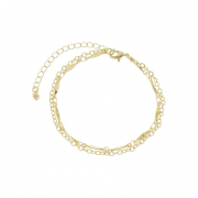 PULSEIRA DUPLA ELOS PEQUENOS E PLAQUINHAS  - BANHADO A OURO