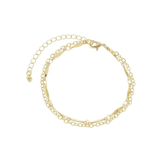 PULSEIRA DUPLA ELOS PEQUENOS E PLAQUINHAS  - BANHADO A OURO