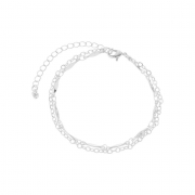 PULSEIRA DUPLA ELOS PEQUENOS E PLAQUINHAS  - BANHADO A RÓDIO BRANCO