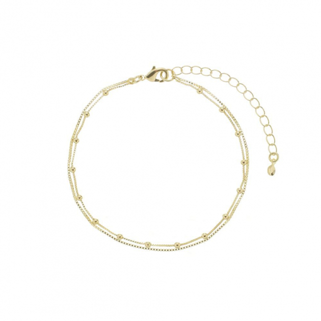 PULSEIRA DUPLA MALHA LISA E BOLINHAS - BANHADO A OURO