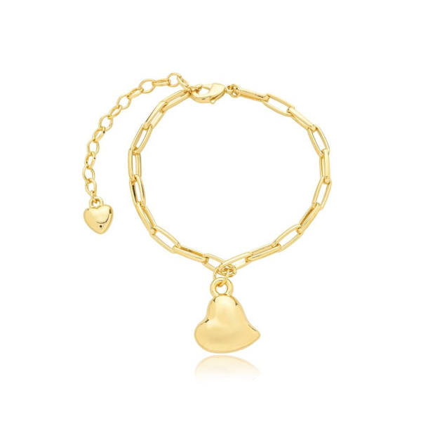 PULSEIRA ELOS COMPRIDOS COM PINGENTE DE CORAÇÃO - BANHADO A OURO