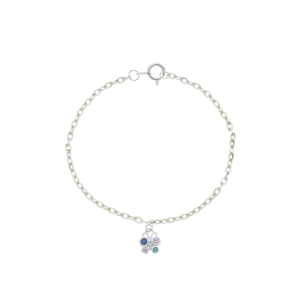 PULSEIRA INFANTIL BORBOLETA COLORIDA - BANHADO A RODIO BRANCO