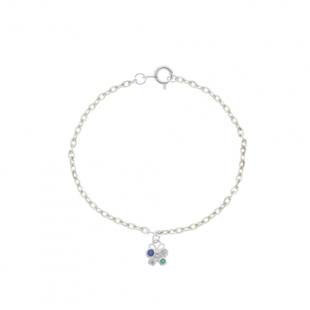 PULSEIRA INFANTIL BORBOLETA COLORIDA - BANHADO A RODIO BRANCO